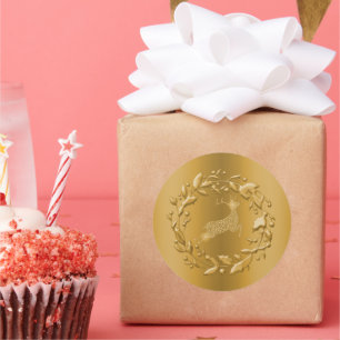 Adesivo Natal dourado da rena e da grinalda