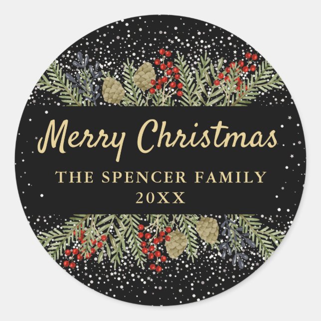 Adesivo Natal Dourado de inverno Holly Berries (Frente)