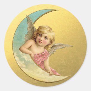 Adesivo Natal dourado do anjo da lua do Victorian