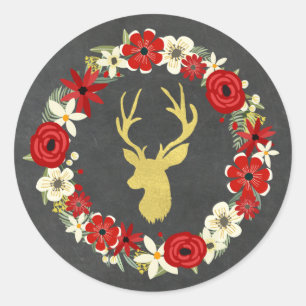 Adesivo Natal Dourado dos cervos da grinalda floral