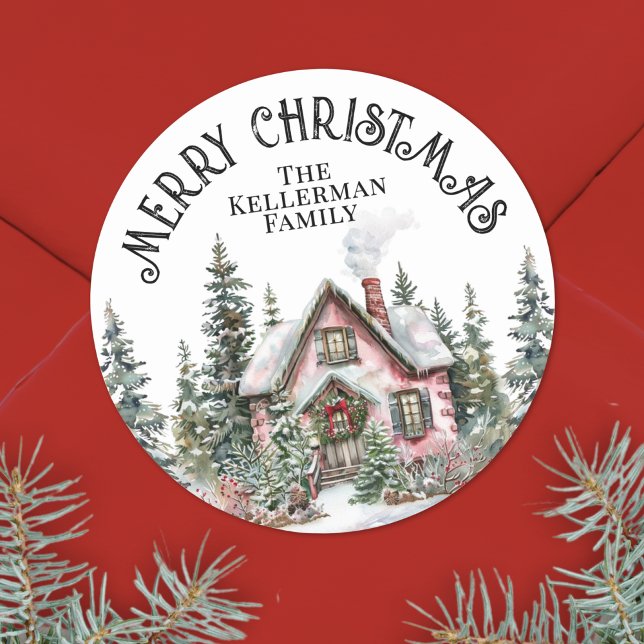 Adesivo Natal Elegante de Inverno Festivo (Festive Winter Merry Christmas Classic Round Sticker)