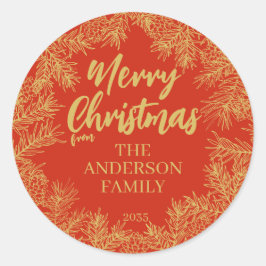 Adesivo Natal Elegante Dourado Vermelho Moderno Botânico