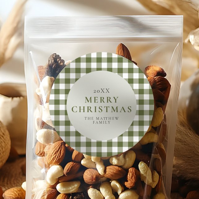 Adesivo Natal Elegante e Clássico de Gingham Verde (Criador carregado)