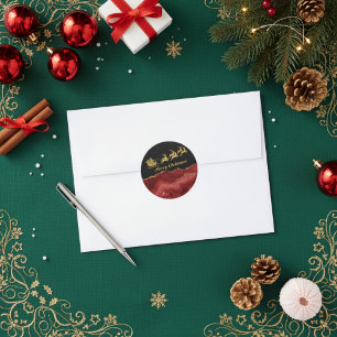 Adesivo Natal Elegante em Dourado e Vermelho - Trenó do Pa