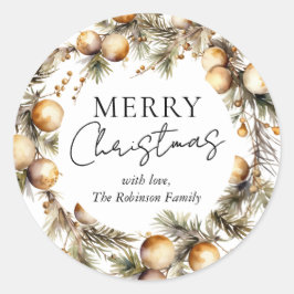 Adesivo Natal em Aquarela Elegante com Folhagem Dourada