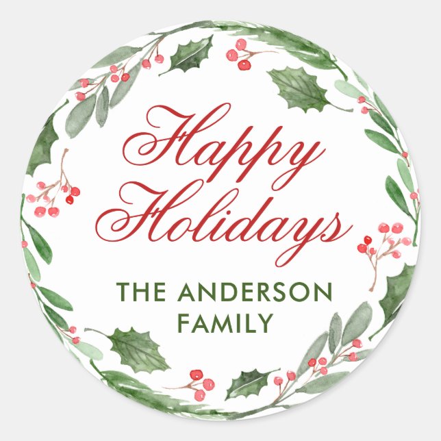 Adesivo Natal em aquarela Holly Berry (Frente)