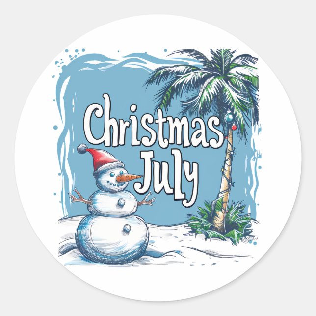 Adesivo Natal em Julho com Design de Boneco de Neve e Palm (Frente)