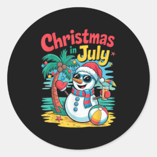 Adesivo Natal Em Julho De Summer Beach Xmas Snowman Palm T