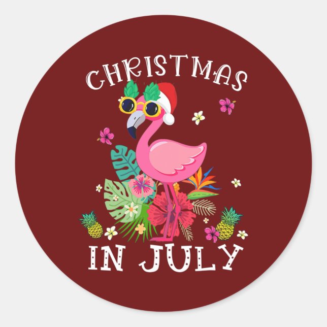 Adesivo Natal Em Julho Flamingo Hawaii Rosa Engraçado (Frente)