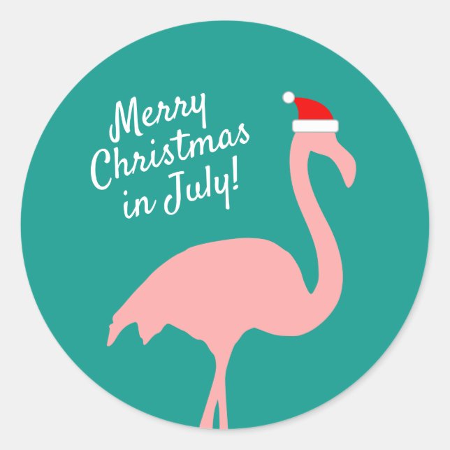 Adesivo Natal em julho - flamingo Papai Noel rosa (Frente)