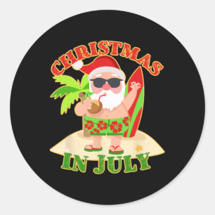 Adesivo Natal Em Julho Papai Noel Com Prancha De Surfe Ver