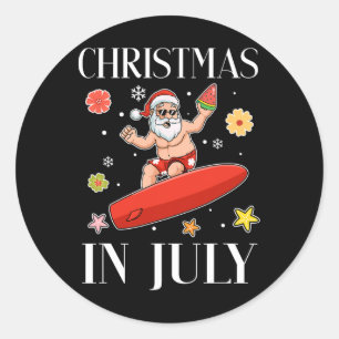 Adesivo Natal Em Julho Santa Engraçado Surfando Verão Surf