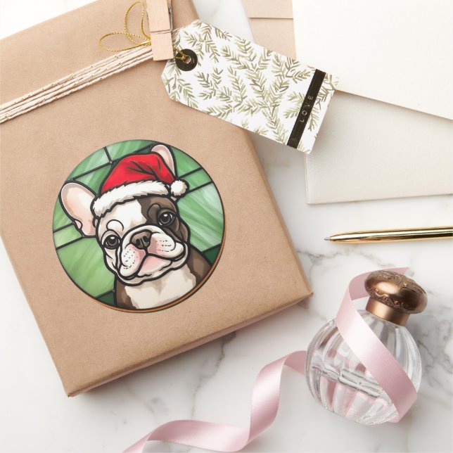 Adesivo Natal em Vidro Pintado Bulldog Francês (Presentear)