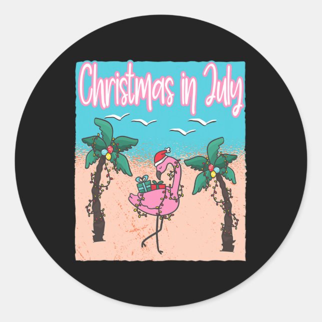 Adesivo Natal engraçado em julho Flamingo Praia Natal eu (Frente)