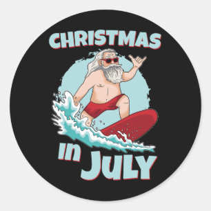 Adesivo Natal engraçado em julho verão Papai Noel surfando