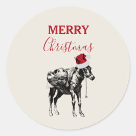 Adesivo Natal Engraçado Vintage Donkey Santa Hat