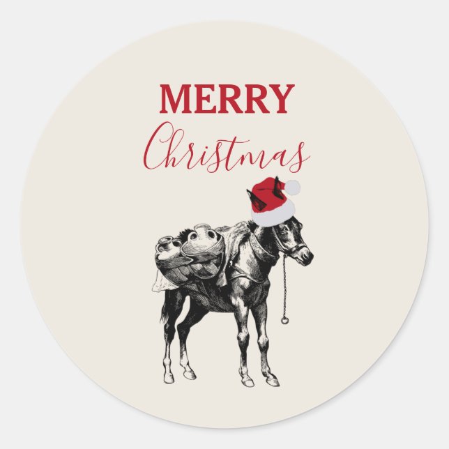 Adesivo Natal Engraçado Vintage Donkey Santa Hat (Frente)