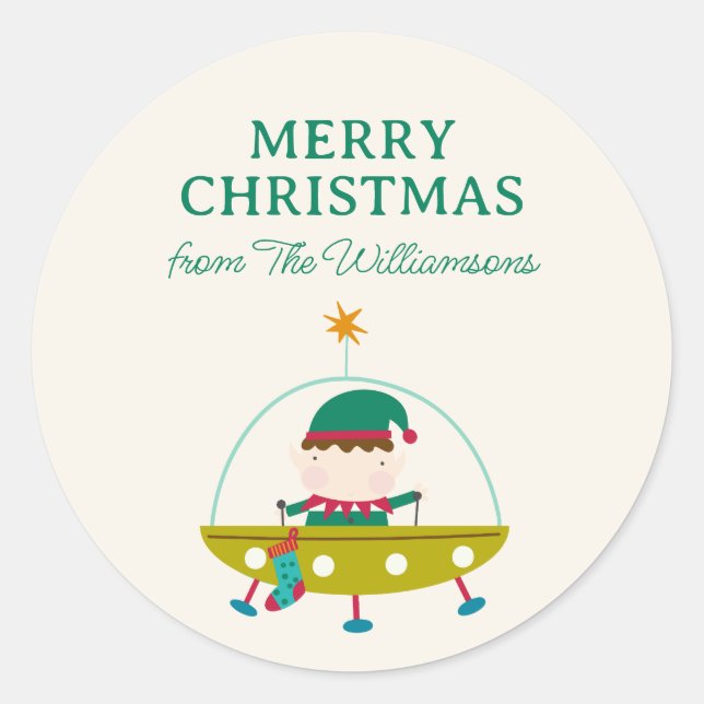 Adesivo Natal Espacial do Elfo Cósmico Personalizado (Frente)
