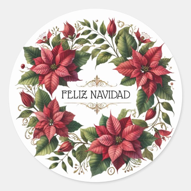 Adesivo Natal espanhol Red Poinsettia Feliz Navidad (Frente)