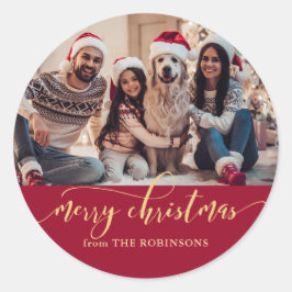 Adesivo Natal Família Vermelho e Dourado Foto Elegante
