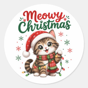 Adesivo Natal Felino Meow Cute Gato Férias