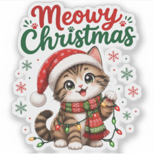 Adesivo Natal Felino Meow Cute Gato Férias
