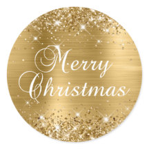 Natal Feliz Brilhante com Folha de Ouro