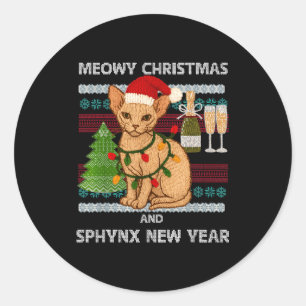 Adesivo Natal Feliz Meowy Gato Sphynx Divertido Chapéu do