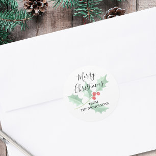 Adesivo Natal Feliz Personalizado com Aquarela de Azevinho