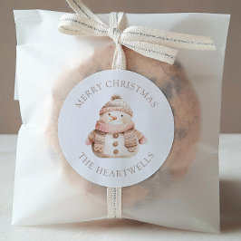 Adesivo Natal Feliz Personalizado Homem de Neve Rosa Fofo