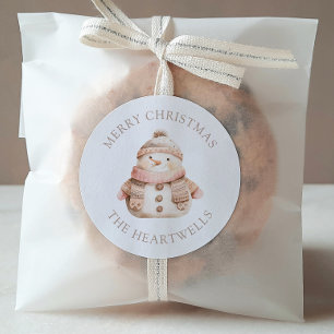 Adesivo Natal Feliz Personalizado Homem de Neve Rosa Fofo
