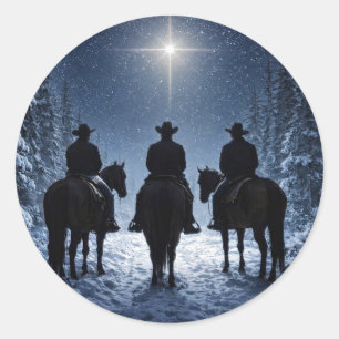 Adesivo Natal Feriado Cowboys Cavalos Estrela do Norte