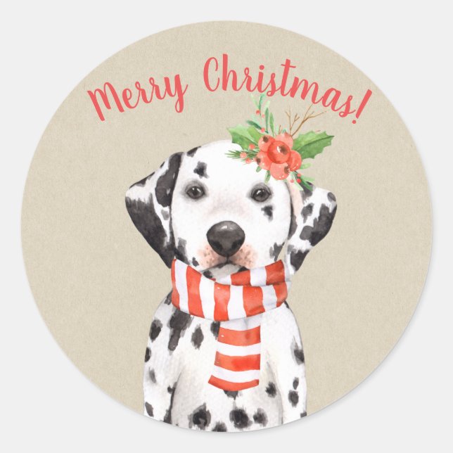 Adesivo Natal - Feriado de Cão Dalmático Personalizado (Frente)