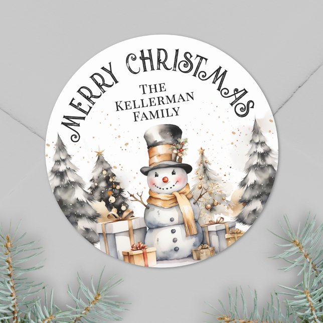 Adesivo Natal Festivo Branco Negro Feliz Natal (Black White Festive Winter Merry Christmas Classic Round Sticker )