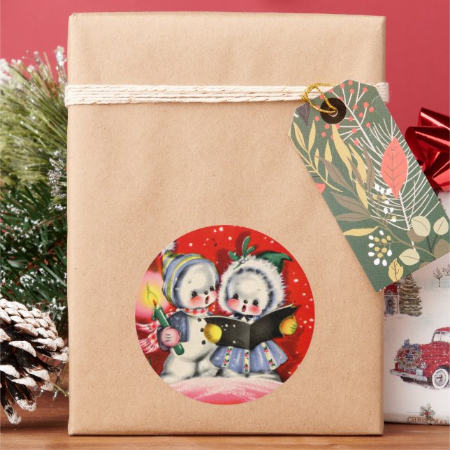 Adesivo natal festivo costurando crianças de neve retrô-vi (Feriado)