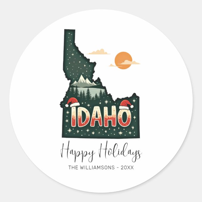 Adesivo Natal Festivo Do Mapa Do Idaho (Frente)