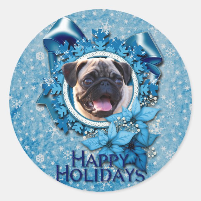 Adesivo Natal - Floco de Neve Azul - Pug (Frente)