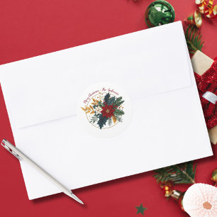 Adesivo Natal Floral Vermelho Verde Dourado Personalizado