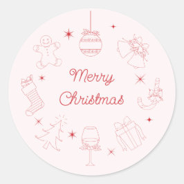 Adesivo Natal Fofo Divertido Rosa Vermelho Desenhado à Mão