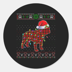 Adesivo Natal fofo em xadrez vermelho Bulldog francês Luz