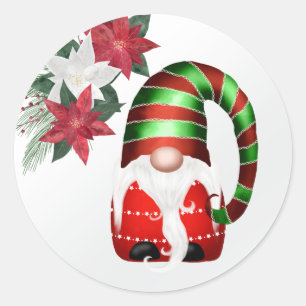 Adesivo Natal Fofo Vermelho Verde Gnomo Poinsettia