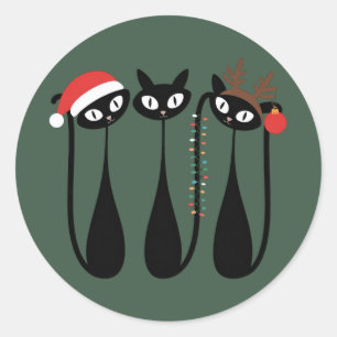 Adesivo Natal Gatos Modernos de Meados do Século Retro Clá