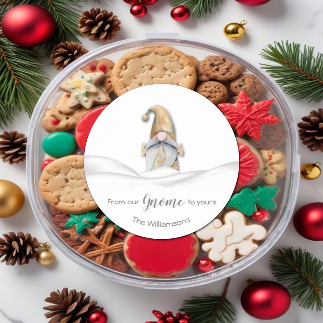 Adesivo Natal Gnomo (Christmas 'From our Gnome to Yours' 3" Round Stickers personalized with your name)