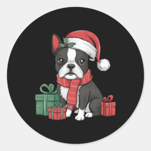 Adesivo Natal Holiday Santa Hat Boston Terrier Dog Natal