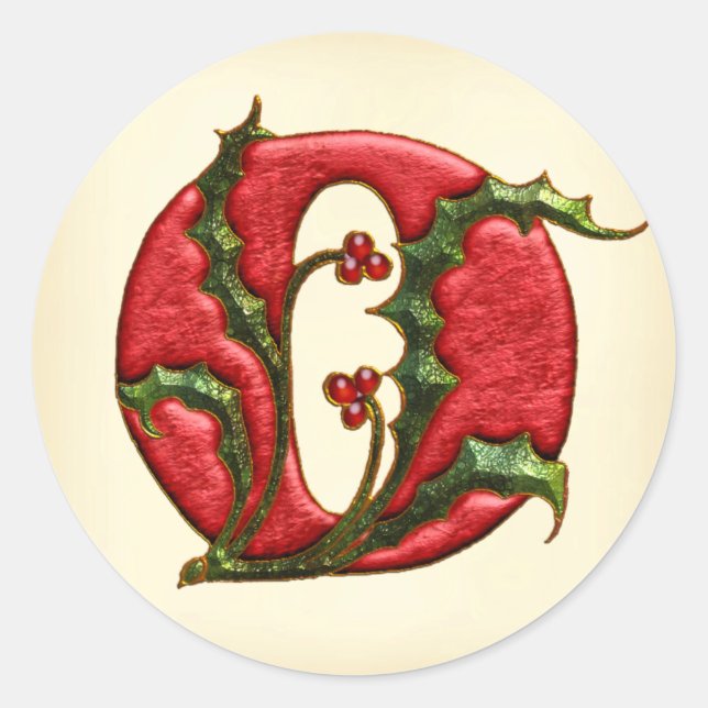 Adesivo Natal Holly Monograma O Envelope Seals (Frente)