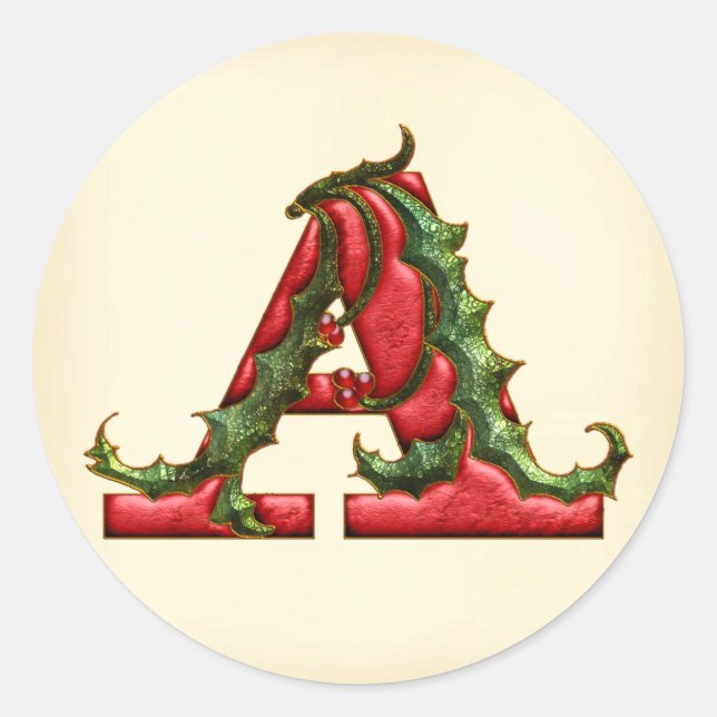 Adesivo Natal Holly Monograma Um Envelope Selos (Frente)
