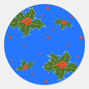 Adesivo Natal Holly Red Berry Padrão no Azul Festivo