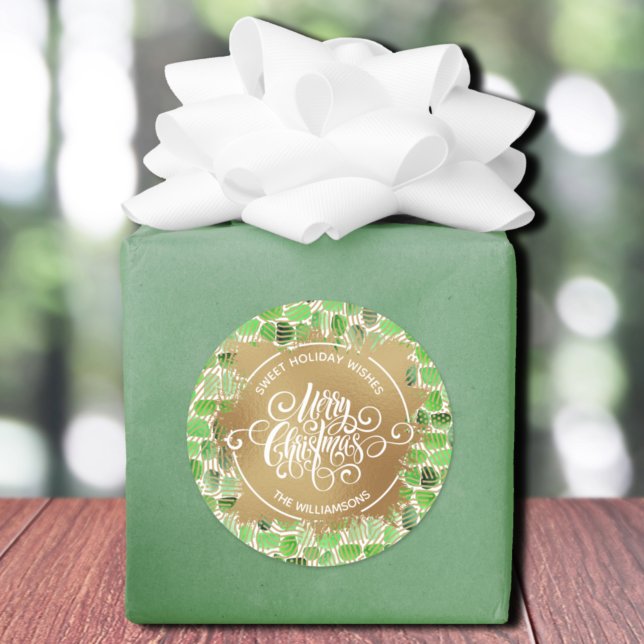 Adesivo Natal Homemade Holiday Baking (Christmas sweet holiday wishes homemade baking round stickers with green brush stroke pattern)