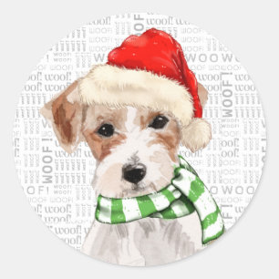 Adesivo Natal Jack Russell Terrier Dog Santa Hat