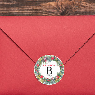 Adesivo Natal Joyful Watercolor Wreath Name Monograma